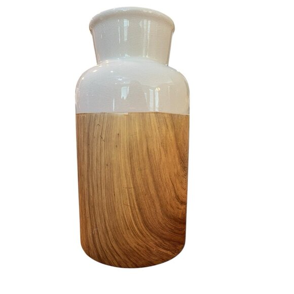 ASHLAND Ceramic Tabletop Decor Vase Two Tone Wood Grain Look Creme - Picture 3 of 5